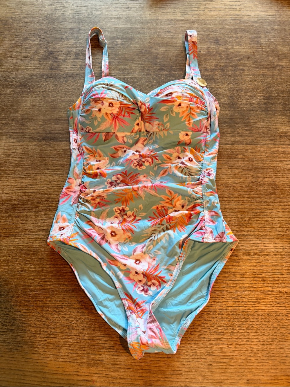 Floral Molded-Cup One-Piece Swimsuit - Aqua with Coral Floral